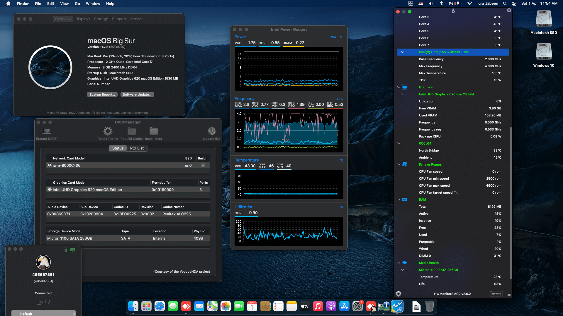 Success Hackintosh macOS Big Sur 11.7.2 Build 20G1020 in Dell Inspiron 13-5379
